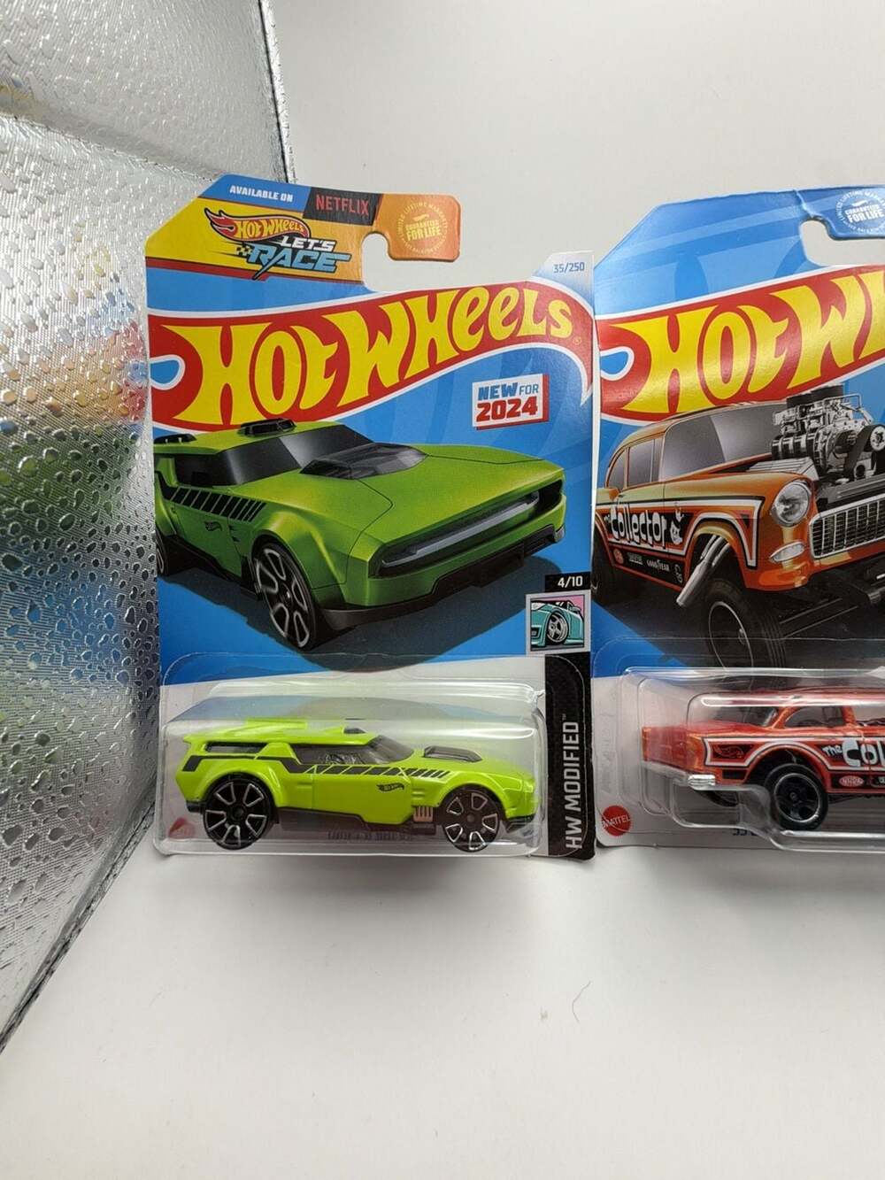 Hot Wheels Drift'n Break Lime Green HW Modified 2024 (Lot of 2 with '55 Chevy Be